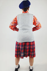 sleeveless grey printed button up sweater vest vintage 1980's