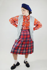 sleeveless grey printed button up sweater vest vintage 1980's