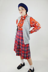 sleeveless grey printed button up sweater vest vintage 1980's