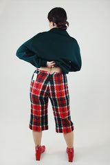 red and green tartan plaid woo capri length pants vintage 1970's