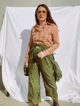 long sleeve striped pullover tshirt top with collar and half button closure vintage women's 1970's