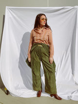 long sleeve striped pullover tshirt top with collar and half button closure vintage women's 1970's