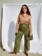 long sleeve striped pullover tshirt top with collar and half button closure vintage women's 1970's