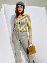 olive green small suede purse with yellow handle vintage 1960's