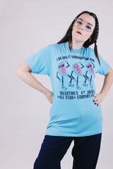 short sleeve blue t-shirt 1980's with watermelon slices dancing graphic