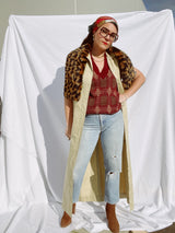 short sleeve button up shirt dress tan cotton ankle length vintage