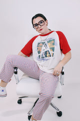 short sleeve vintage graphic baseball t-shirt jethro tull 1980's white body with red arms