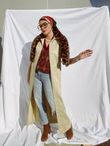 short sleeve button up shirt dress tan cotton ankle length vintage