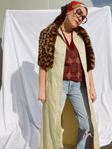 short sleeve button up shirt dress tan cotton ankle length vintage