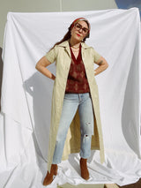 short sleeve button up shirt dress tan cotton ankle length vintage