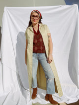 short sleeve button up shirt dress tan cotton ankle length vintage