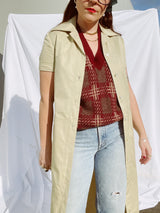 short sleeve button up shirt dress tan cotton ankle length vintage