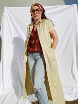 short sleeve button up shirt dress tan cotton ankle length vintage