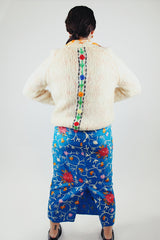 long sleeve cream mohair pullover sweater with v neck and embroidered flowers vintage 1960's