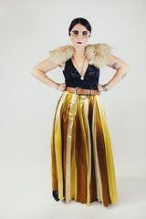 satin maxi skirt in gold and yellow vertical stripe vintage