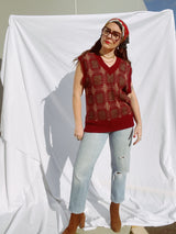 sleeveless maroon sweater vest vintage 1960's