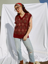 sleeveless maroon sweater vest vintage 1960's