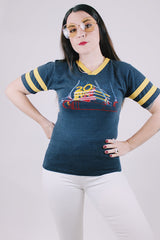 short sleeve black graphic tee 20th century fox logo 1970's