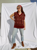 sleeveless maroon sweater vest vintage 1960's