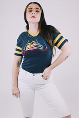 short sleeve black graphic tee 20th century fox logo 1970's