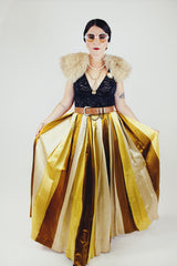 satin maxi skirt in gold and yellow vertical stripe vintage