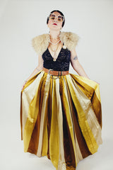 satin maxi skirt in gold and yellow vertical stripe vintage