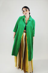 3/4 arm length green velvet long button up jacket with collar vintage 1940's