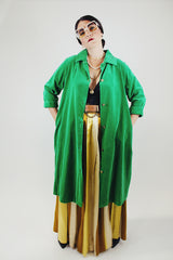 3/4 arm length green velvet long button up jacket with collar vintage 1940's