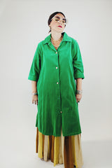 3/4 arm length green velvet long button up jacket with collar vintage 1940's