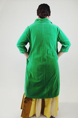 3/4 arm length green velvet long button up jacket with collar vintage 1940's