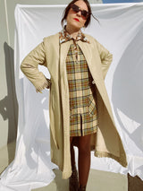 tan leather long wrap coat with fringe trim women's vintage 1980's