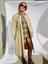 tan leather long wrap coat with fringe trim women's vintage 1980's