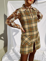 sleeveless mini dress in plaid print 100% wool vintage pendleton zips up the front