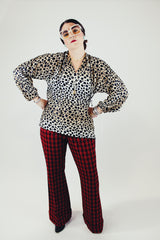 long sleeve leopard print blouse with tunic neckline vintage 1970's