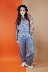 Men's or women's vintage 1960's Lee blue and white denim hickory striped overalls.