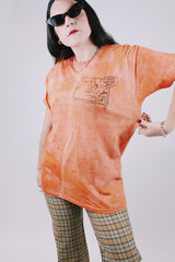 short sleeve orange tie dye graphic vintage tee 1980's mick jagger she's the boss
