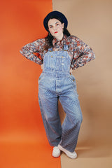 Men's or women's vintage 1960's Lee blue and white denim hickory striped overalls.