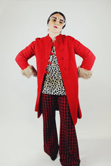 long sleeve red coat with fur trim cuffs 1960s