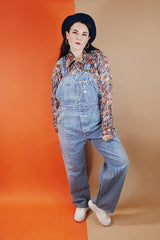 Men's or women's vintage 1960's Lee blue and white denim hickory striped overalls.