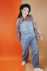 Men's or women's vintage 1960's Lee blue and white denim hickory striped overalls.
