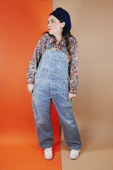 Men's or women's vintage 1960's Lee blue and white denim hickory striped overalls.