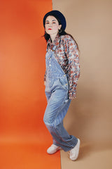 Men's or women's vintage 1960's Lee blue and white denim hickory striped overalls.