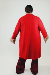 long sleeve red coat with fur trim cuffs 1960s