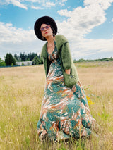 pea green mohair open cardigan with back flap and front pockets vintage women's 1960's