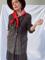 long sleeve black blazer with red pin striped double breasted vintage 1970's