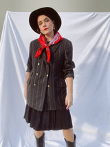 long sleeve black blazer with red pin striped double breasted vintage 1970's