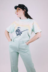 short sleeve teal with orange and yellow tie dye vintage graphic band tee phil lesh grateful dead 1986