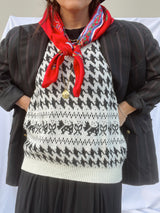 sleeveless sweater vest in white and black with houndstooth print and dog print vintage