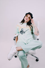 short sleeve teal with orange and yellow tie dye vintage graphic band tee phil lesh grateful dead 1986