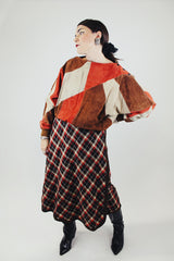brown cream and red plaid ankle length wool plaid wrap skirt vintage